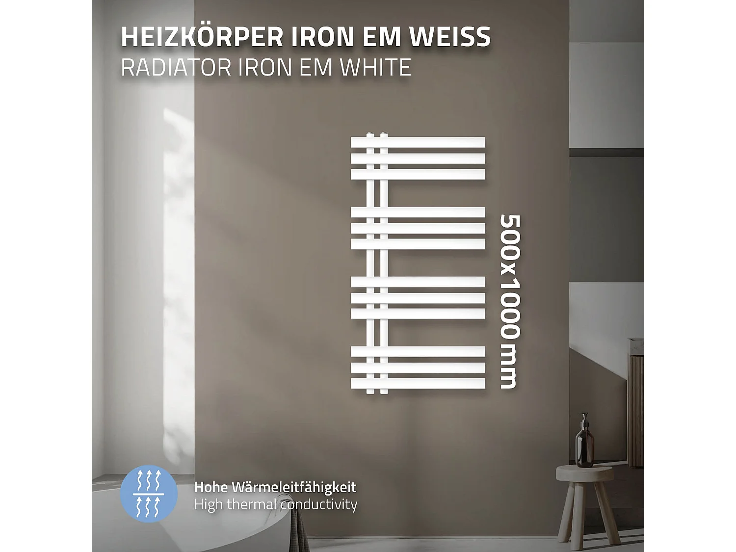 Termoarredo da bagno di design Iron EM 500x1000 mm bianco LuxeBath