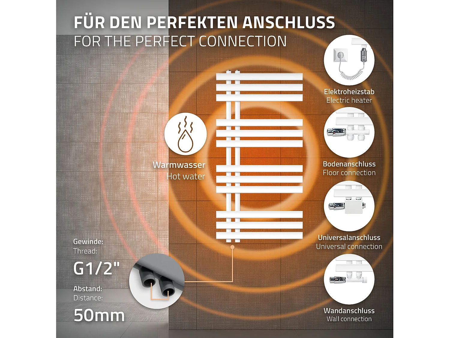Radiateur de salle de bains design Iron EM 500x1000 mm blanc LuxeBath