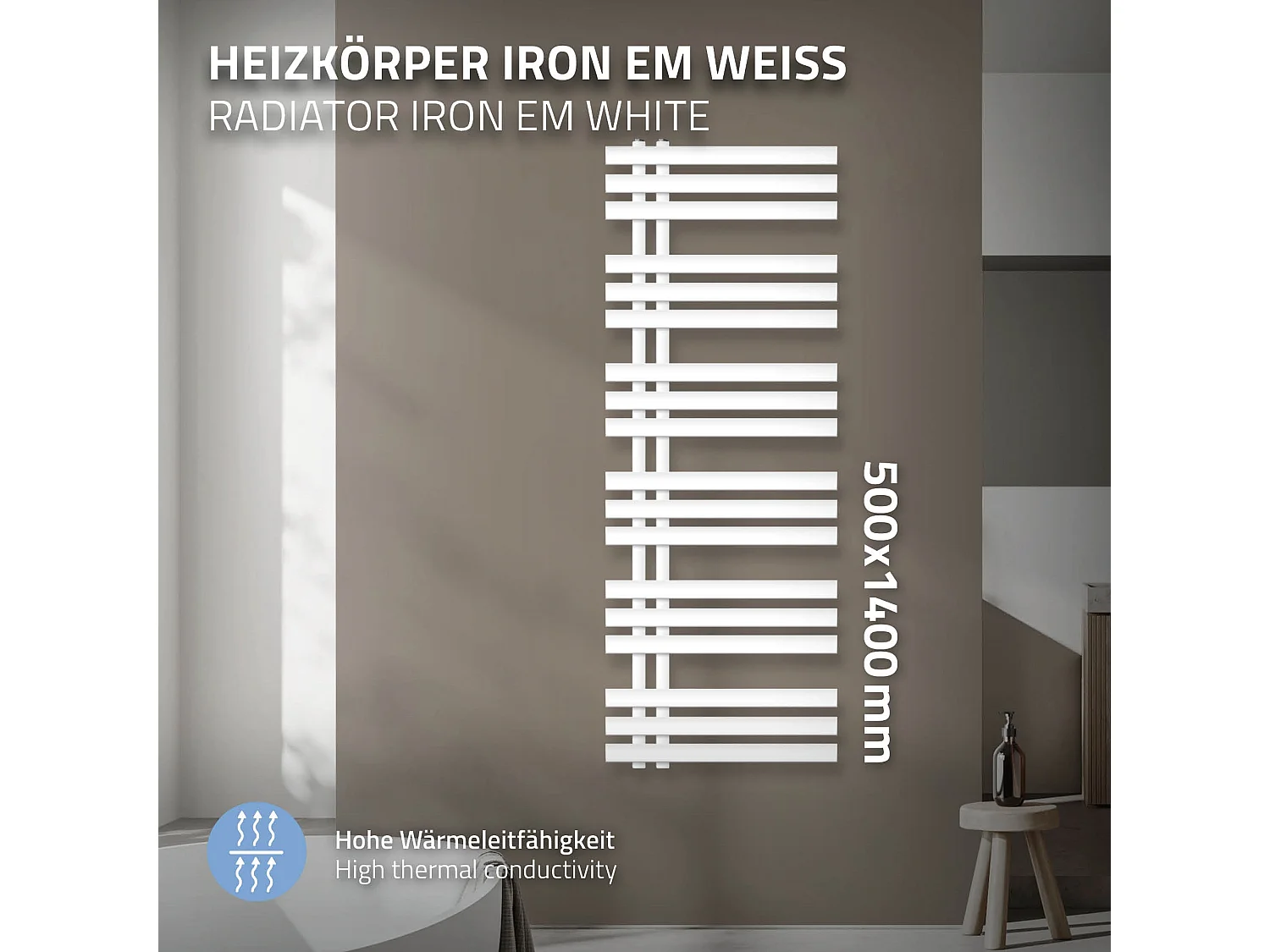 Radiateur de salle de bains design Iron EM 500x1400 mm blanc LuxeBath