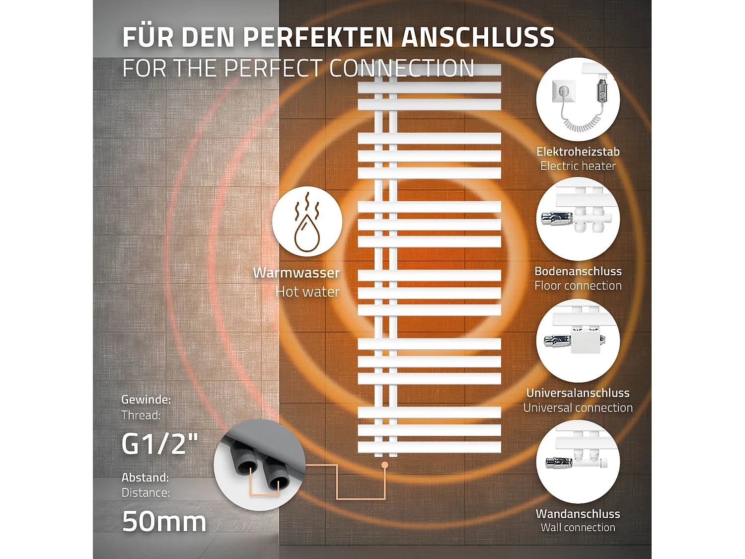 Radiateur de salle de bains design Iron EM 500x1400 mm blanc LuxeBath