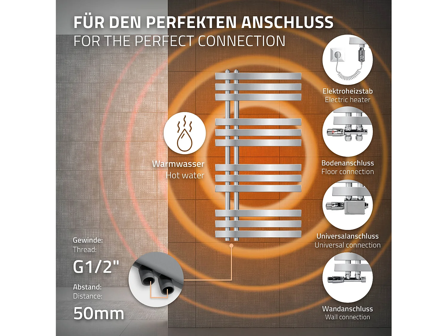 Radiateur de salle de bains design Iron EM 500x1000 mm Chrome LuxeBath