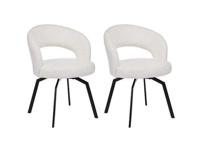 Drehstuhl 2er-Set - Strukturstoff & schwarzes Metall - Cremefarben - MILEANE