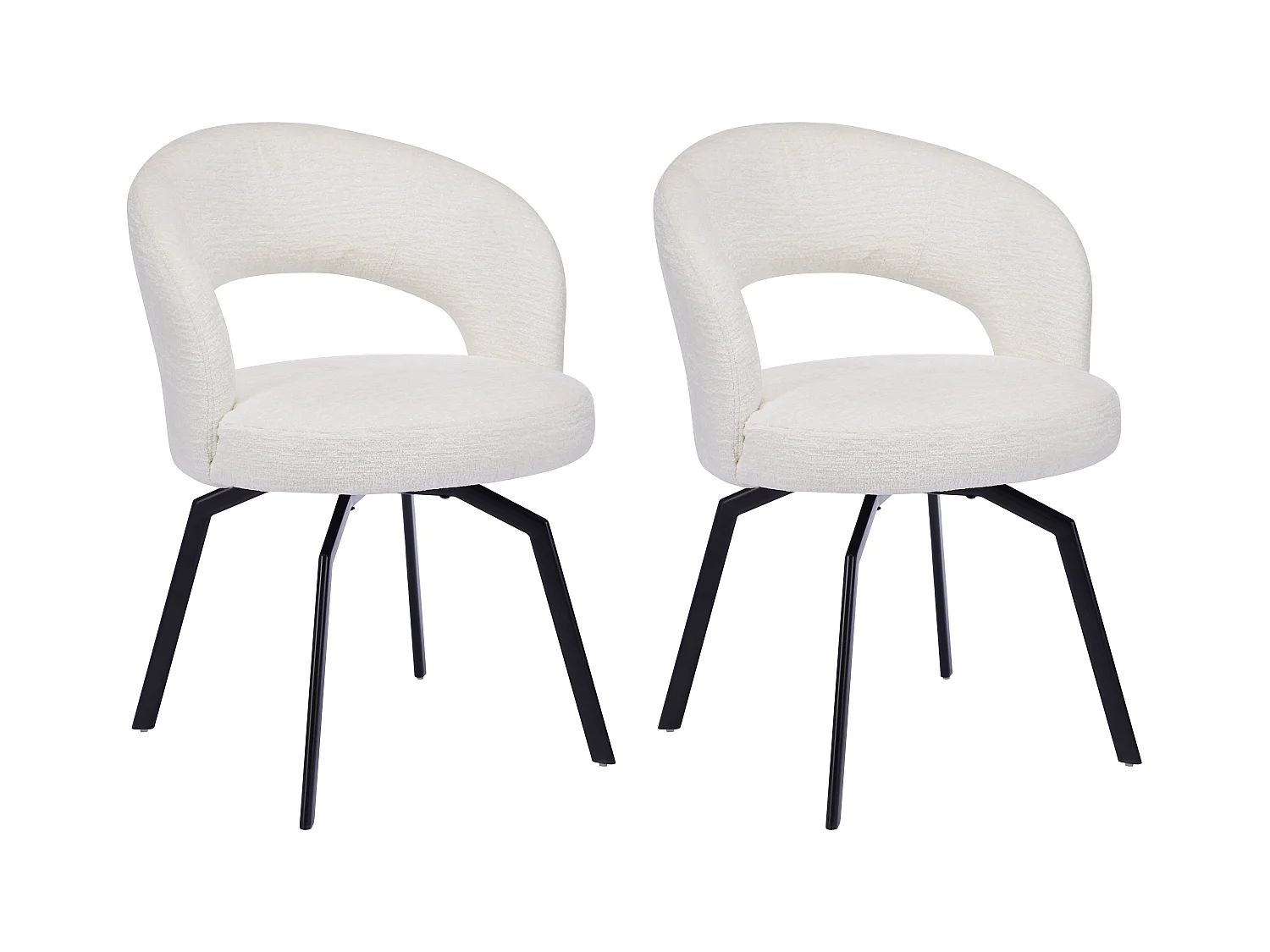 Sæt med 2 drejelige stole i tekstilbetrædning og sort metal - Råhvid - MILEANE