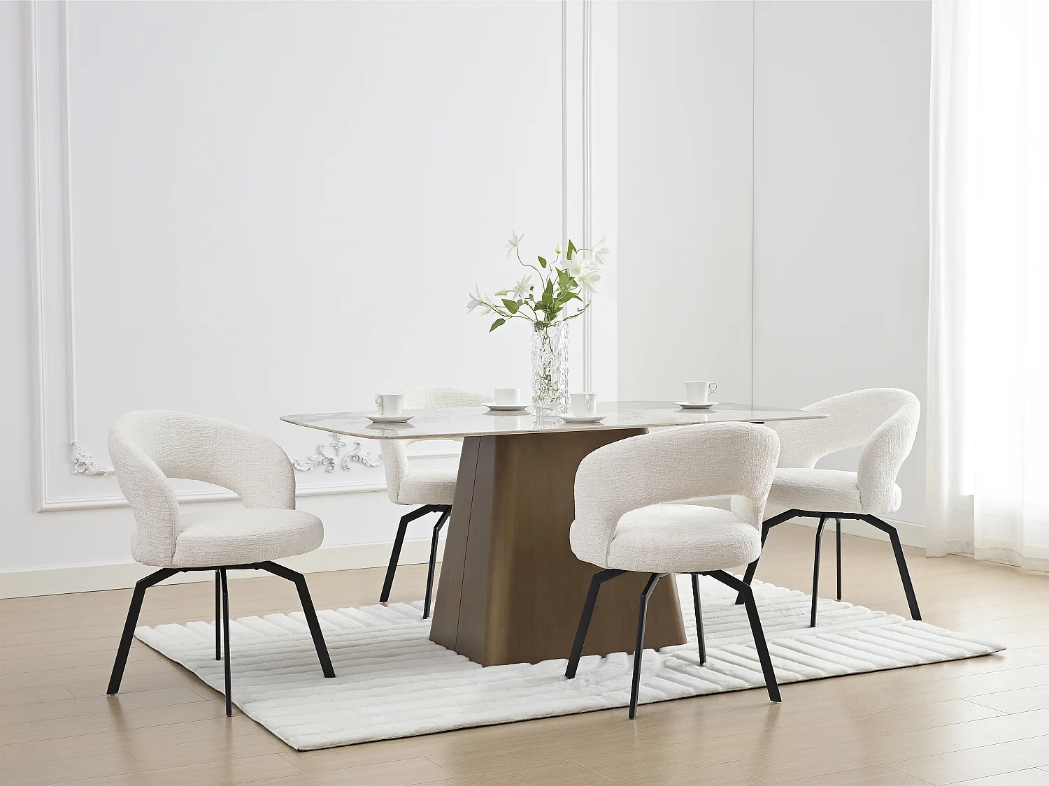 Lot de 2 chaises pivotantes en tissu texturé et métal noir - Crème - MILEANE