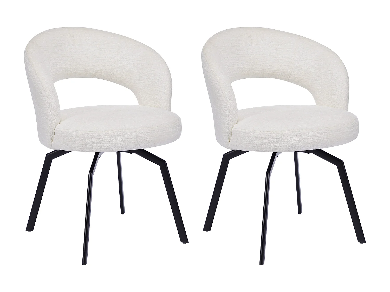 Lot de 2 chaises pivotantes en tissu texturé et métal noir - Crème - MILEANE