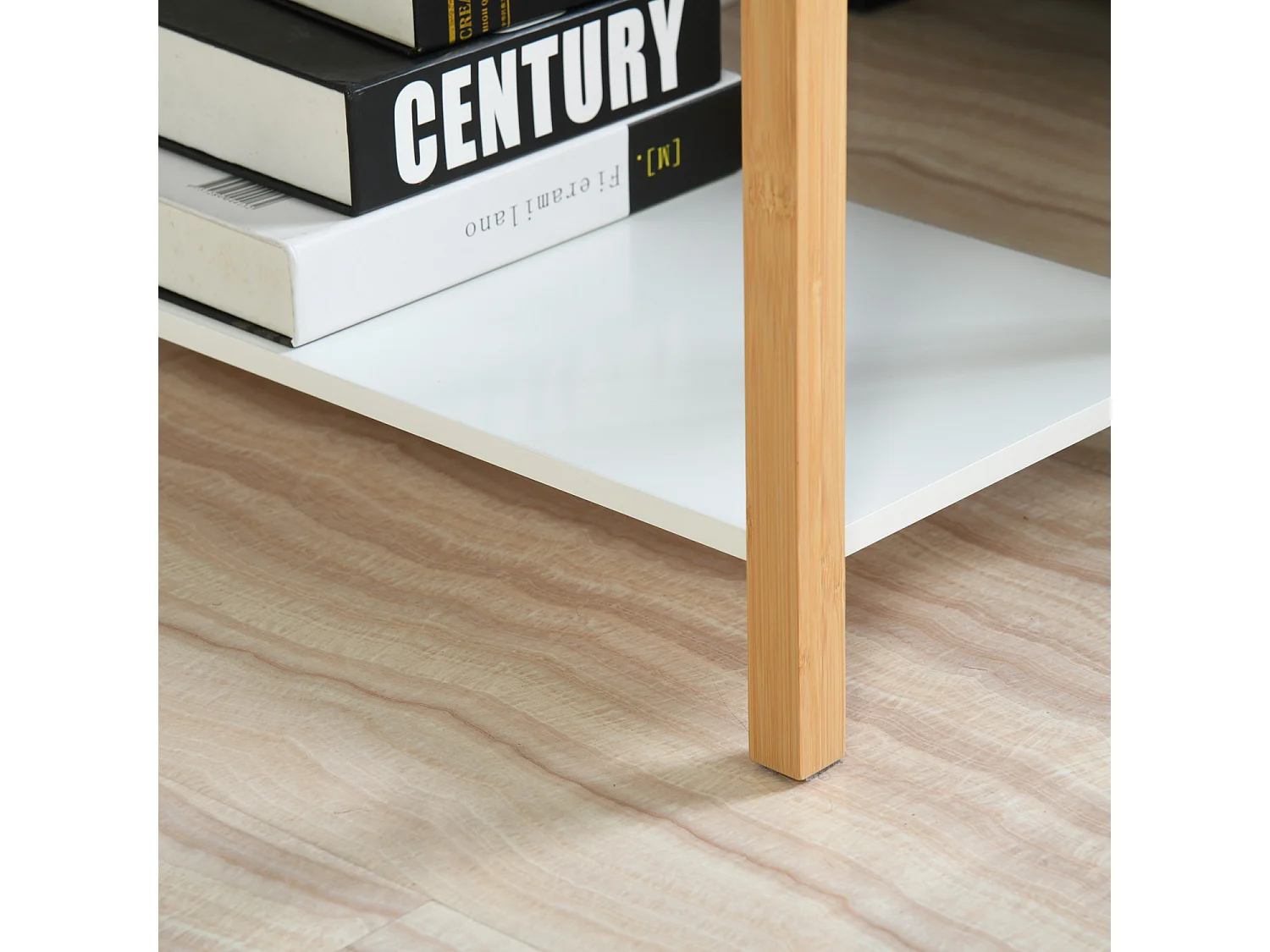 Table à point 2 niveaux bout de canapé bois blanc étagère DEWAR