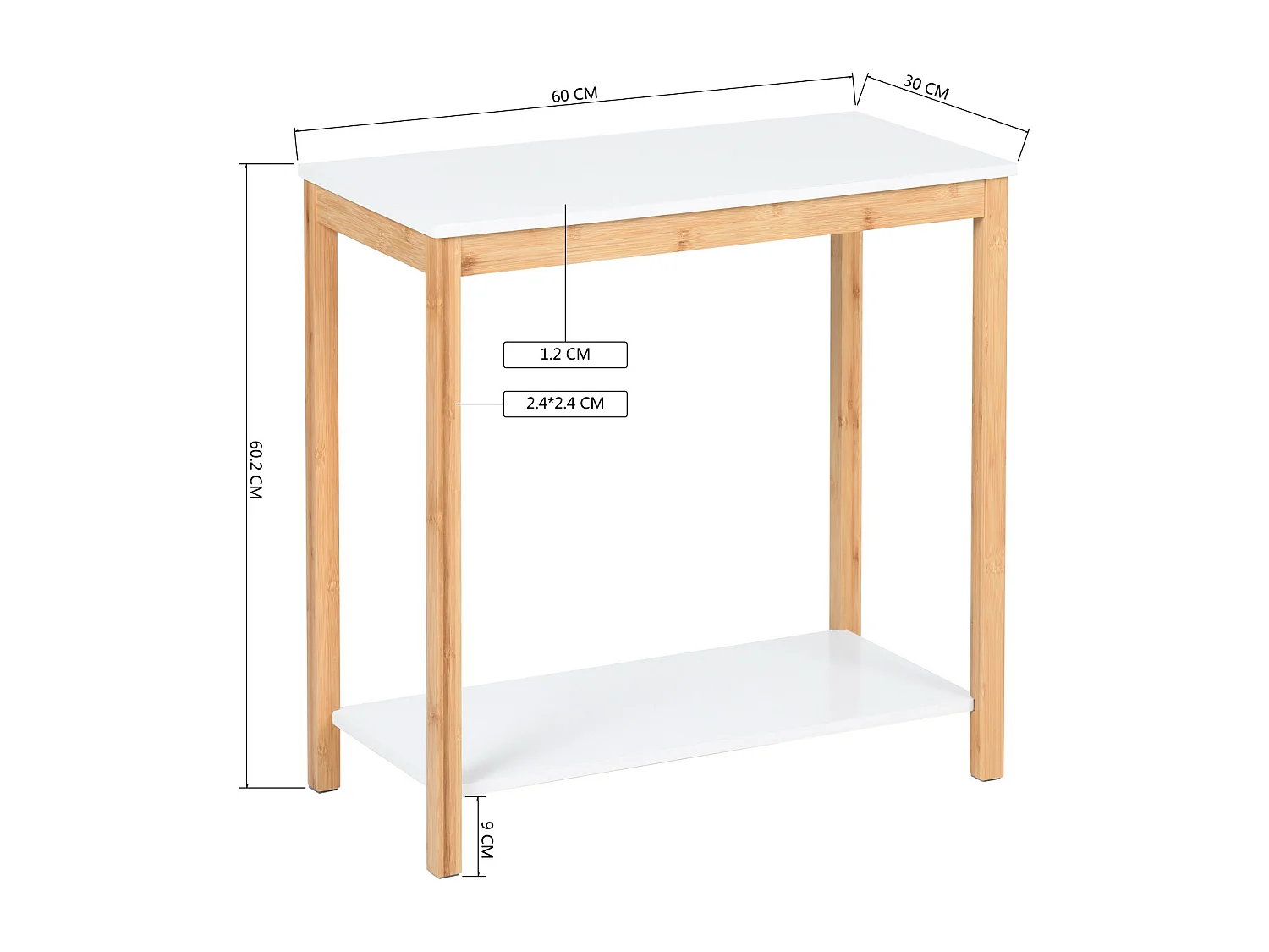 Table à point 2 niveaux bout de canapé bois blanc étagère DEWAR