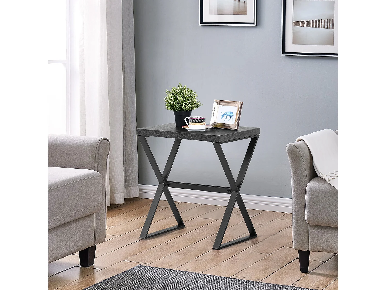 Table à point rectangulaire effet bois noir bout de canapé CARVALHO SIDE TABLE A