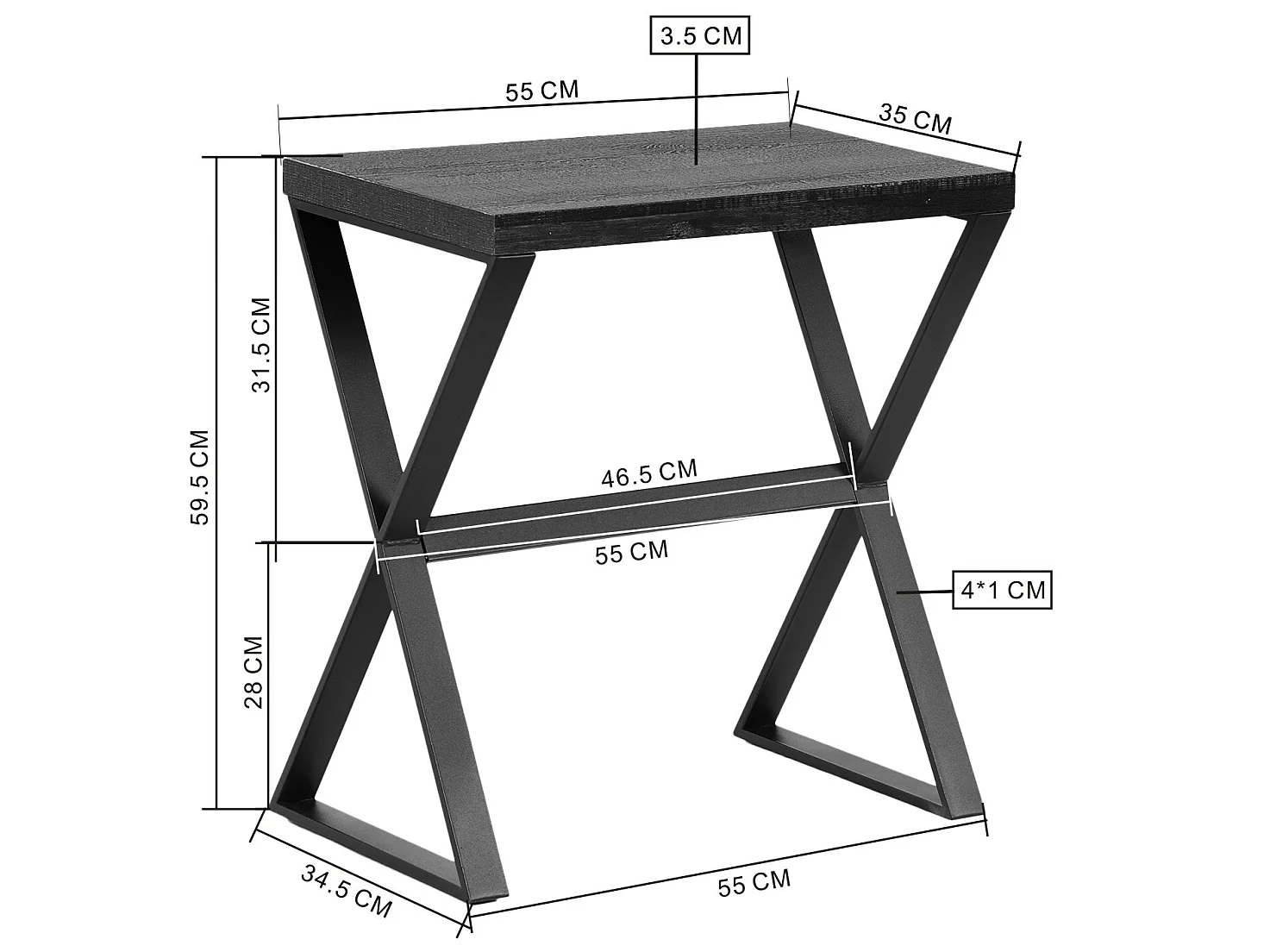 Table à point rectangulaire effet bois noir bout de canapé CARVALHO SIDE TABLE A