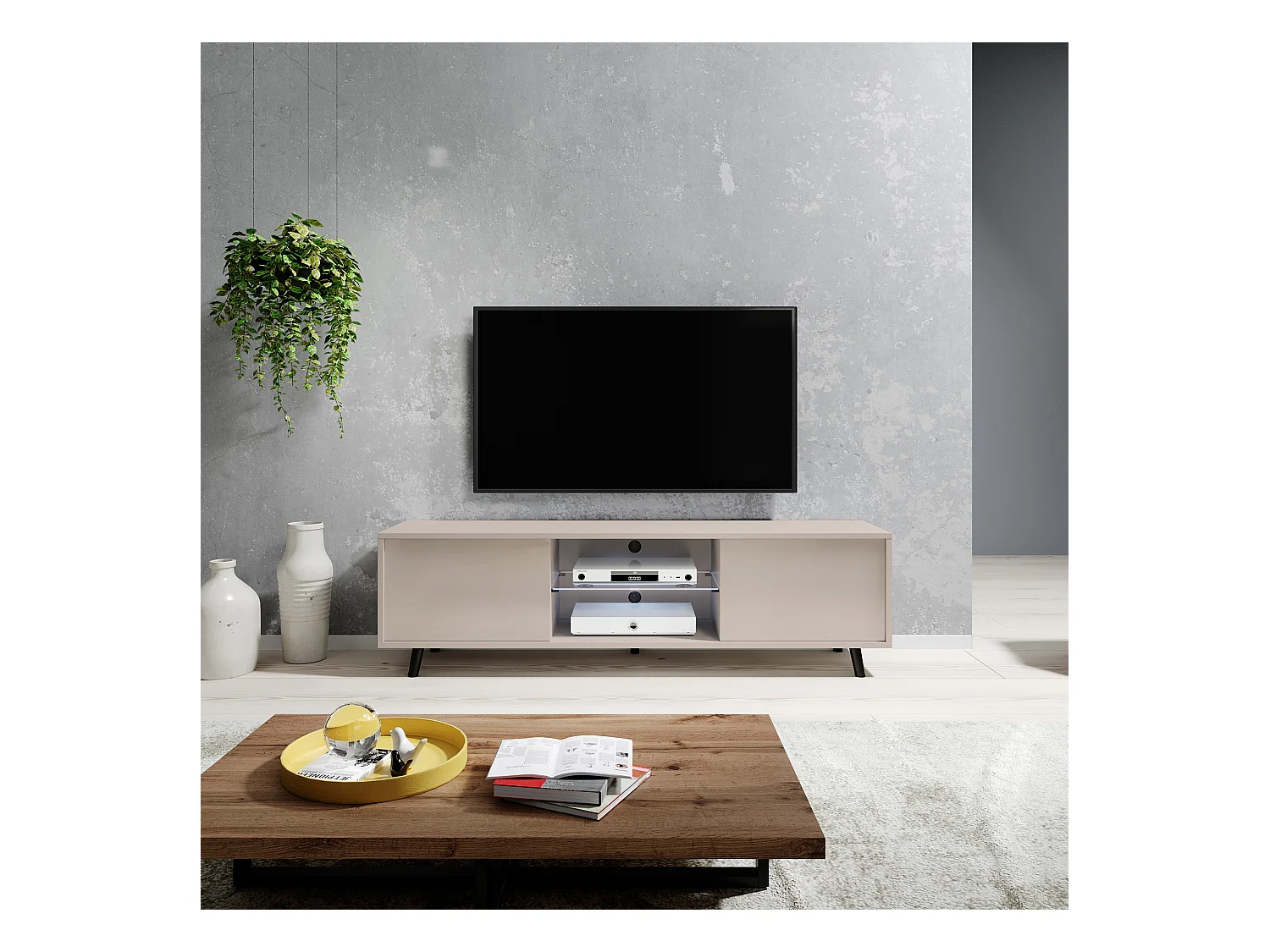 Meuble TV - 140 cm - taupe (gris-beige) - LEFYR