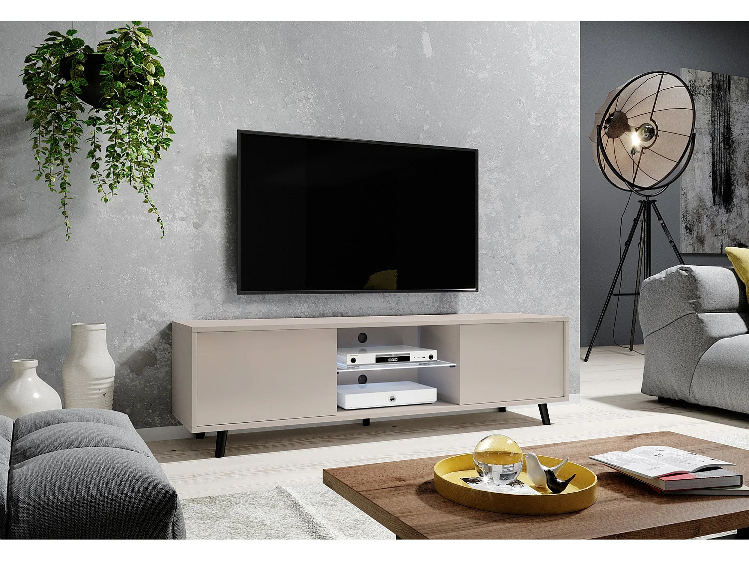 Meuble TV - 140 cm - taupe (gris-beige) - LEFYR