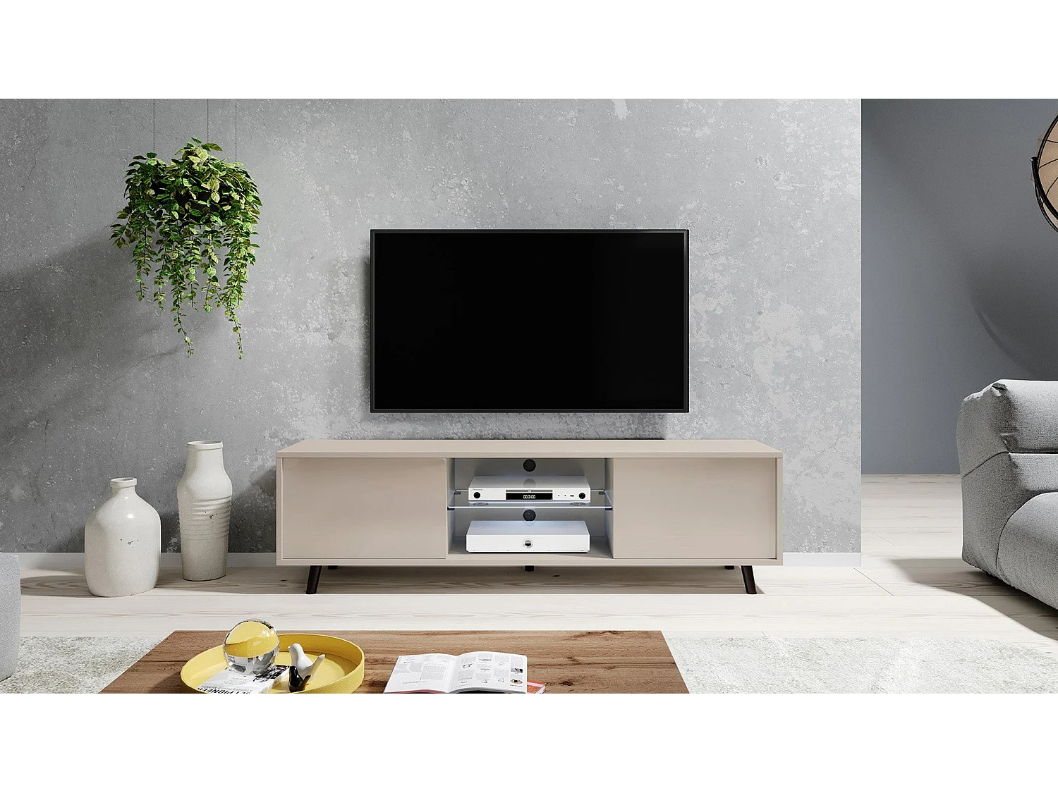 Meuble TV - 140 cm - taupe (gris-beige) - LEFYR