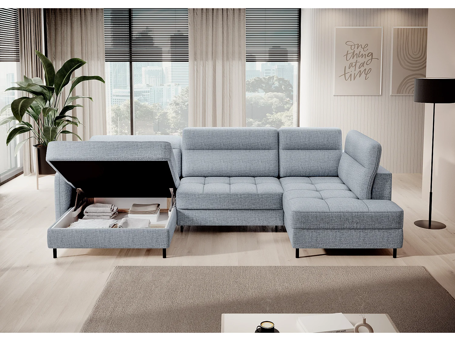 Divano d'angolo Silvio UR/Tessuto-Grigio