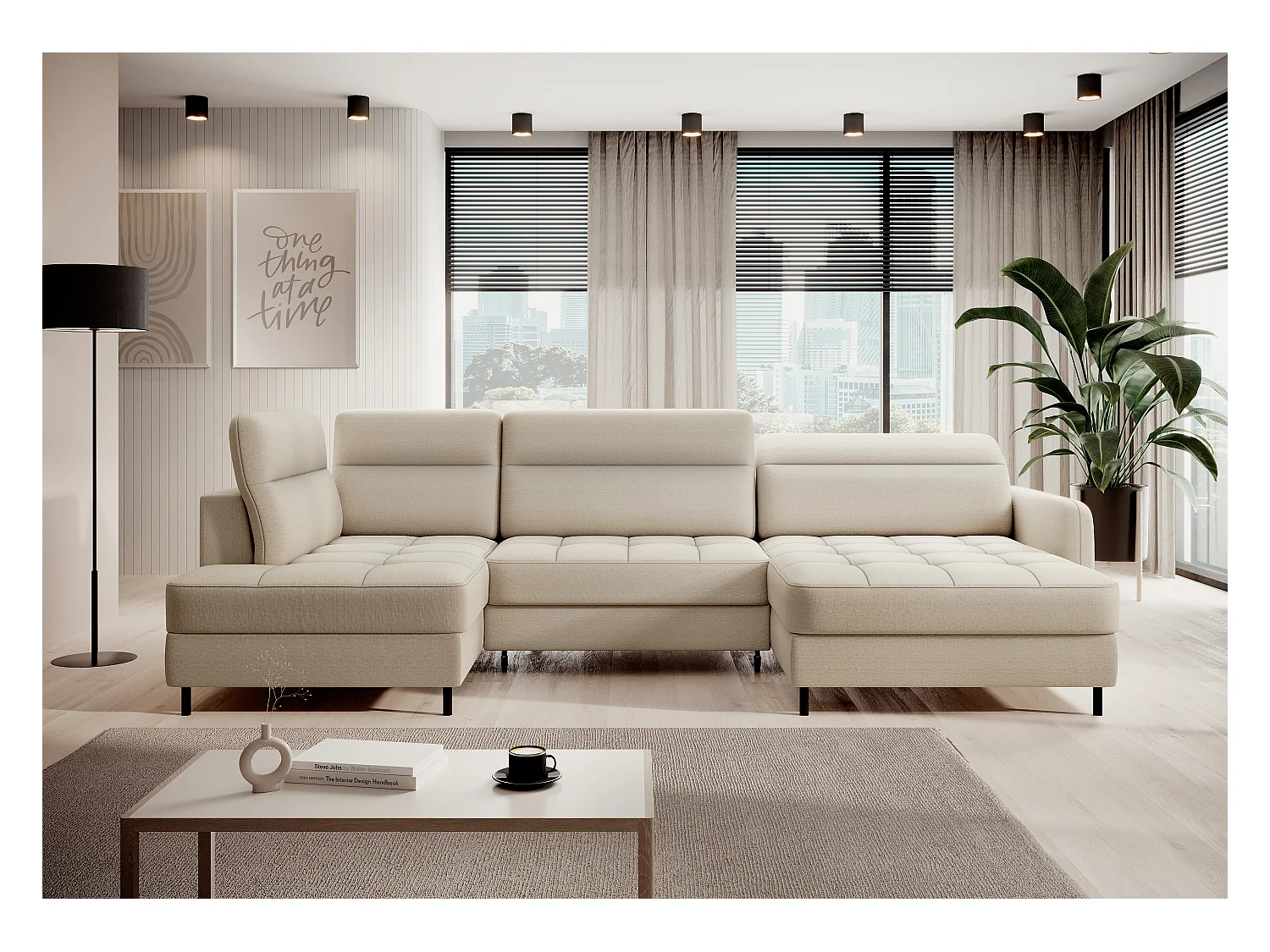 Divano d'angolo Silvio UR/Tessuto-Beige