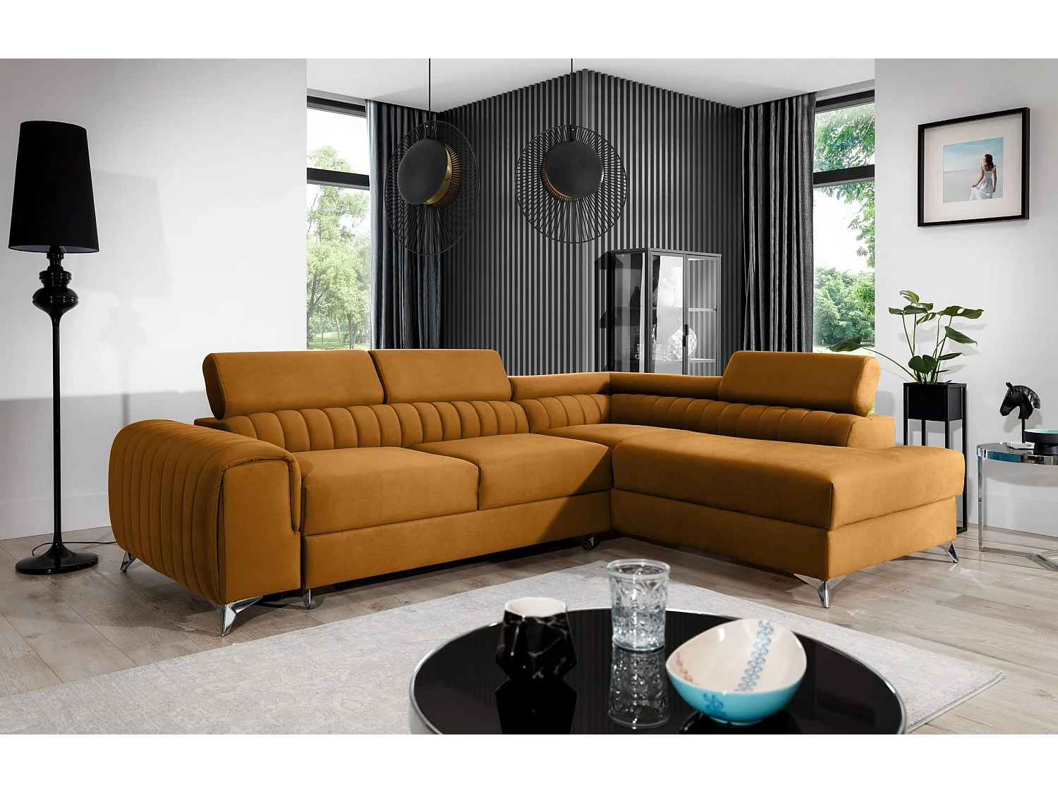 Ecksofa Genova R/Stoffbezug/Grün