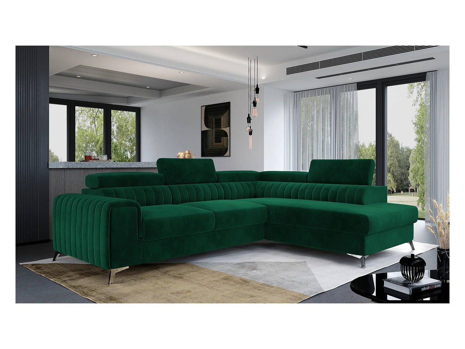 Canapé d'angle Genova R/revêtement en tissu/vert