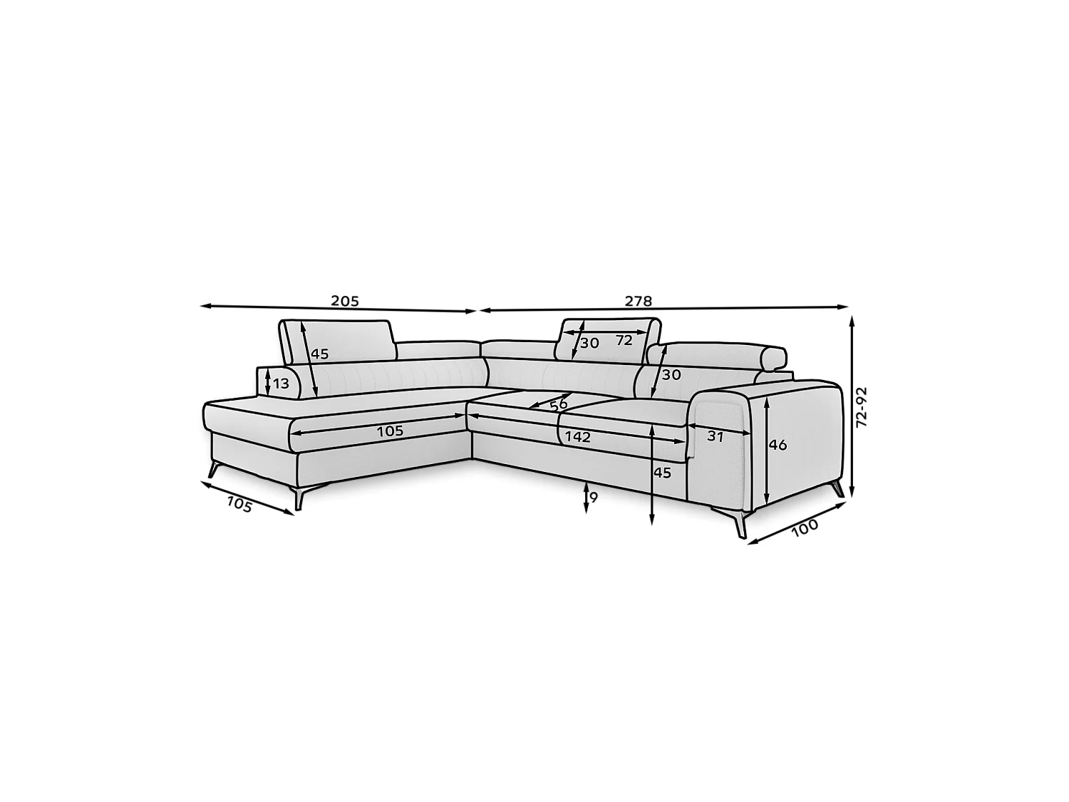 Canapé d'angle Genova R/revêtement en tissu/vert