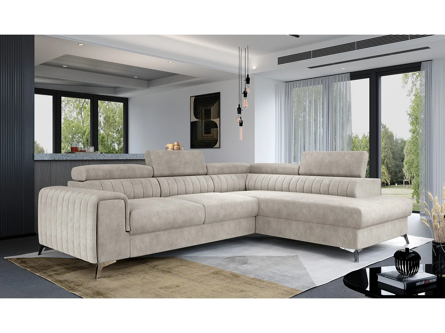 Canapé d'angle Genova R/revêtement en tissu/vert