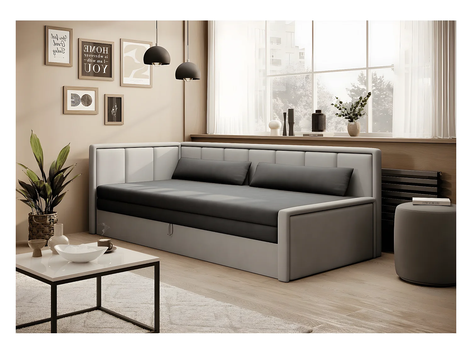 Canapé Hugo R/Housse en tissu/Beige et anthracite