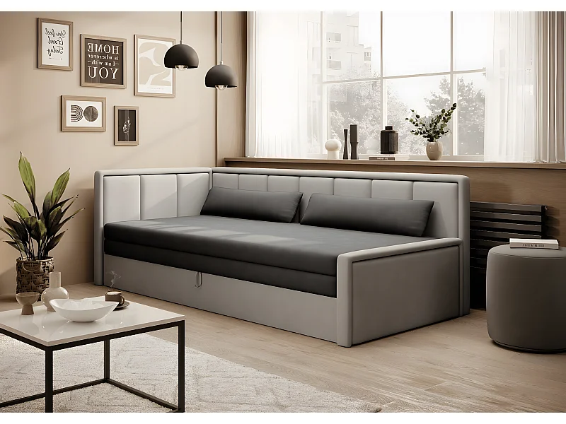 Sofa Couch Hugo R/Stoffbezug/Beige&Anthrazit