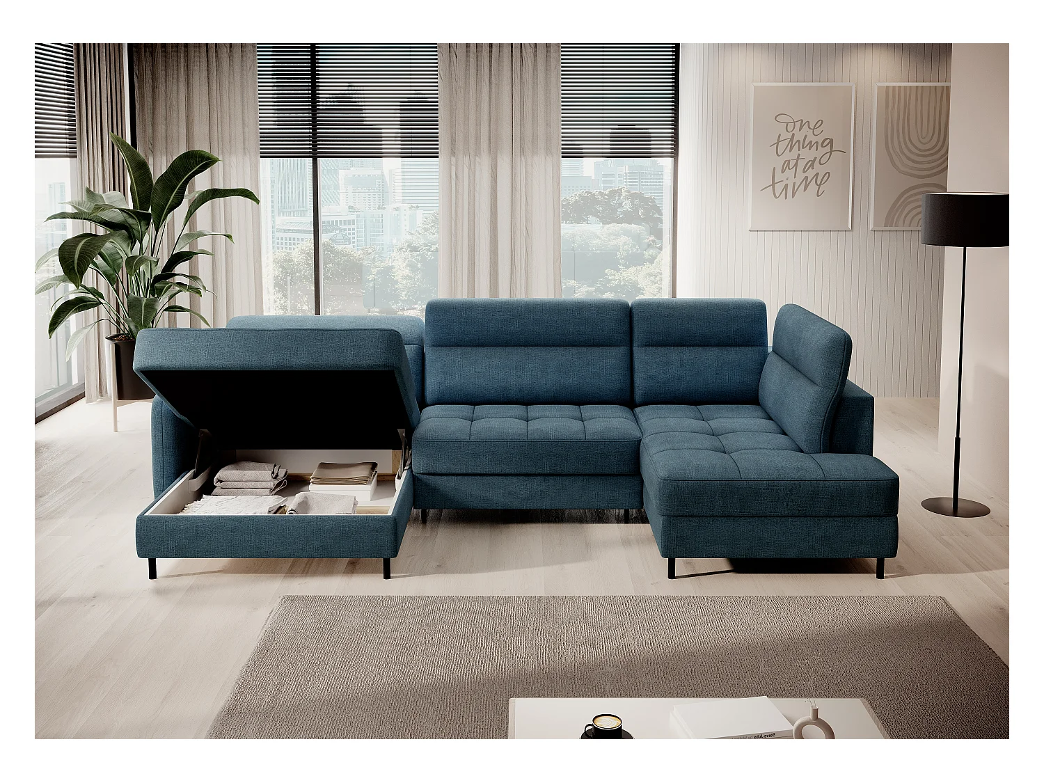 Ecksofa Silvio UR/Stoff-Blau