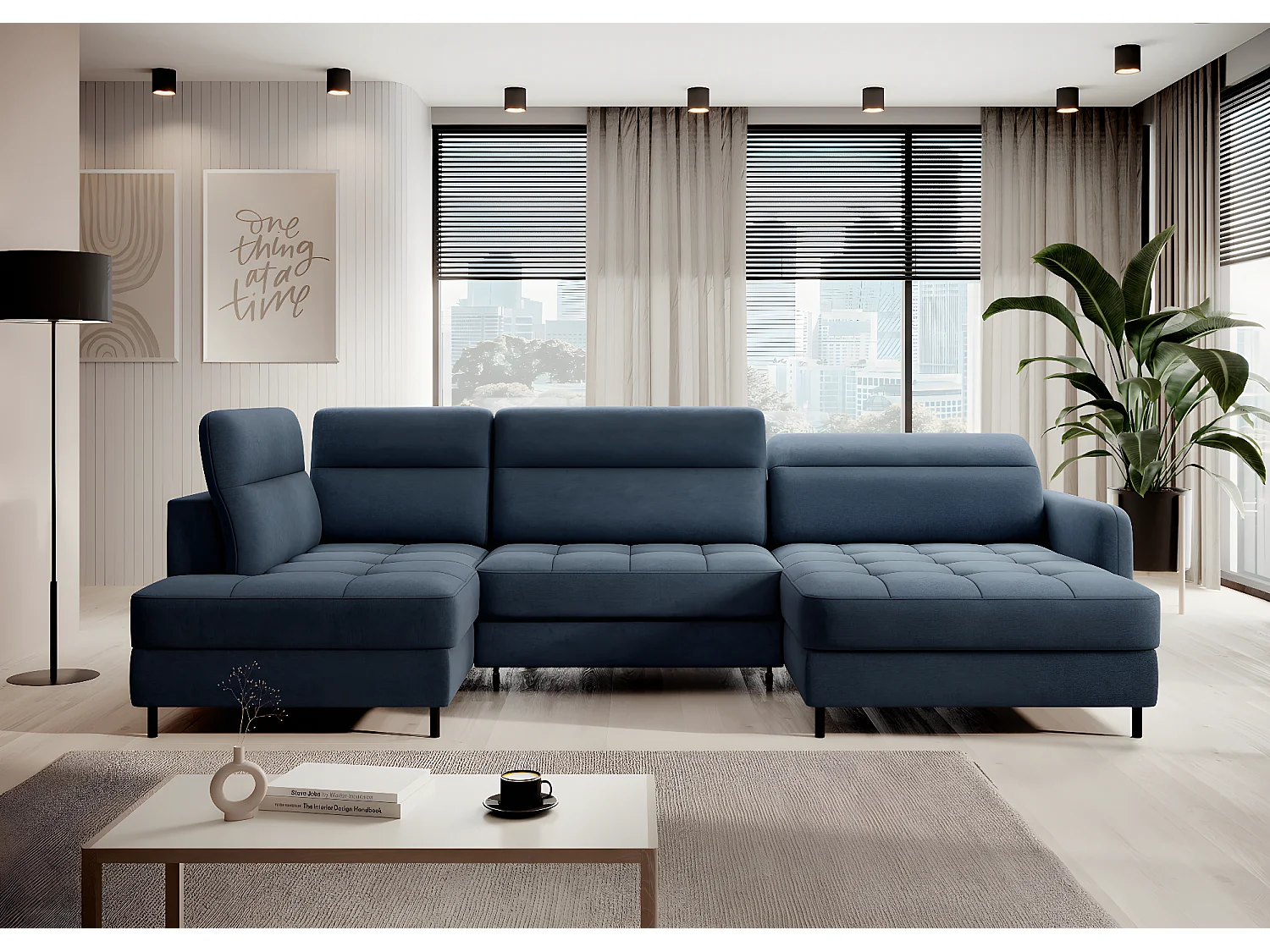 Ecksofa Silvio UR/Stoff-Blau