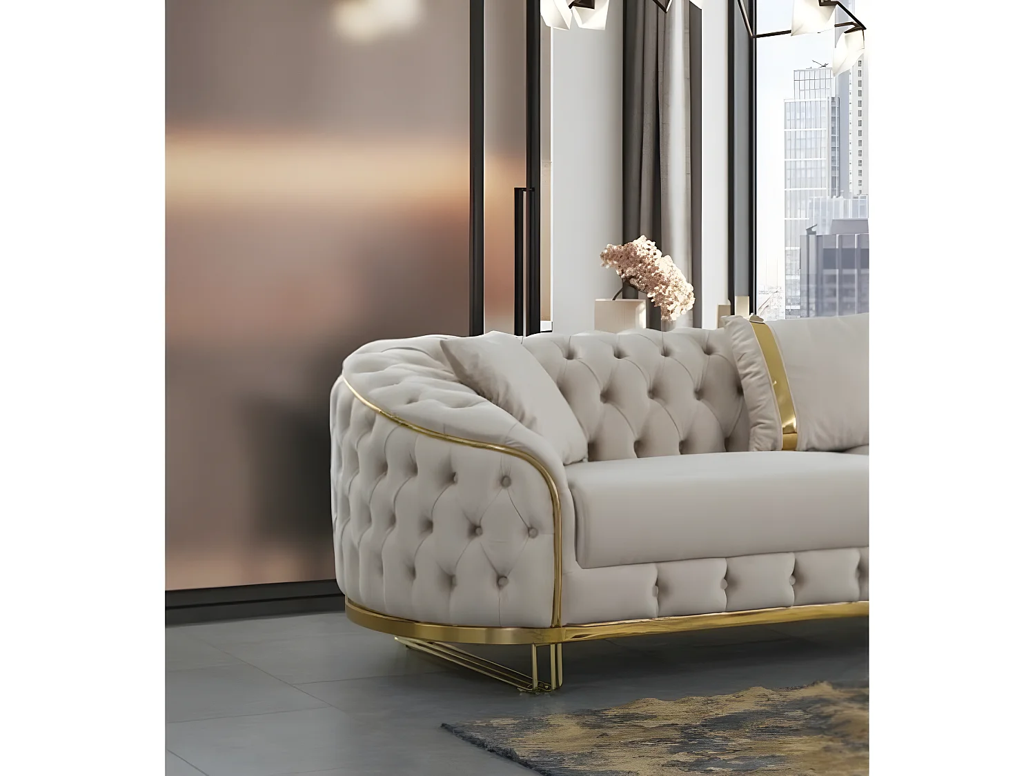 3 Pers. Divano Ludvig Lux/Tessuto-Beige&Oro