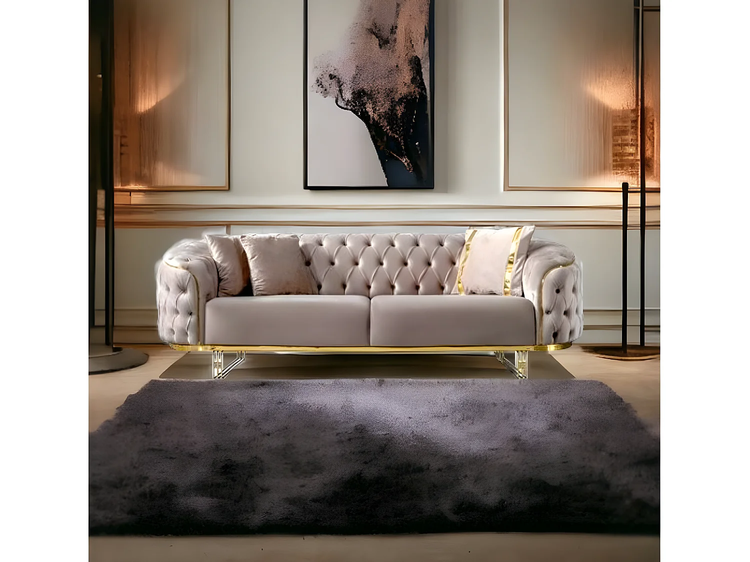 3 Pers. Divano Ludvig Lux/Tessuto-Beige&Oro