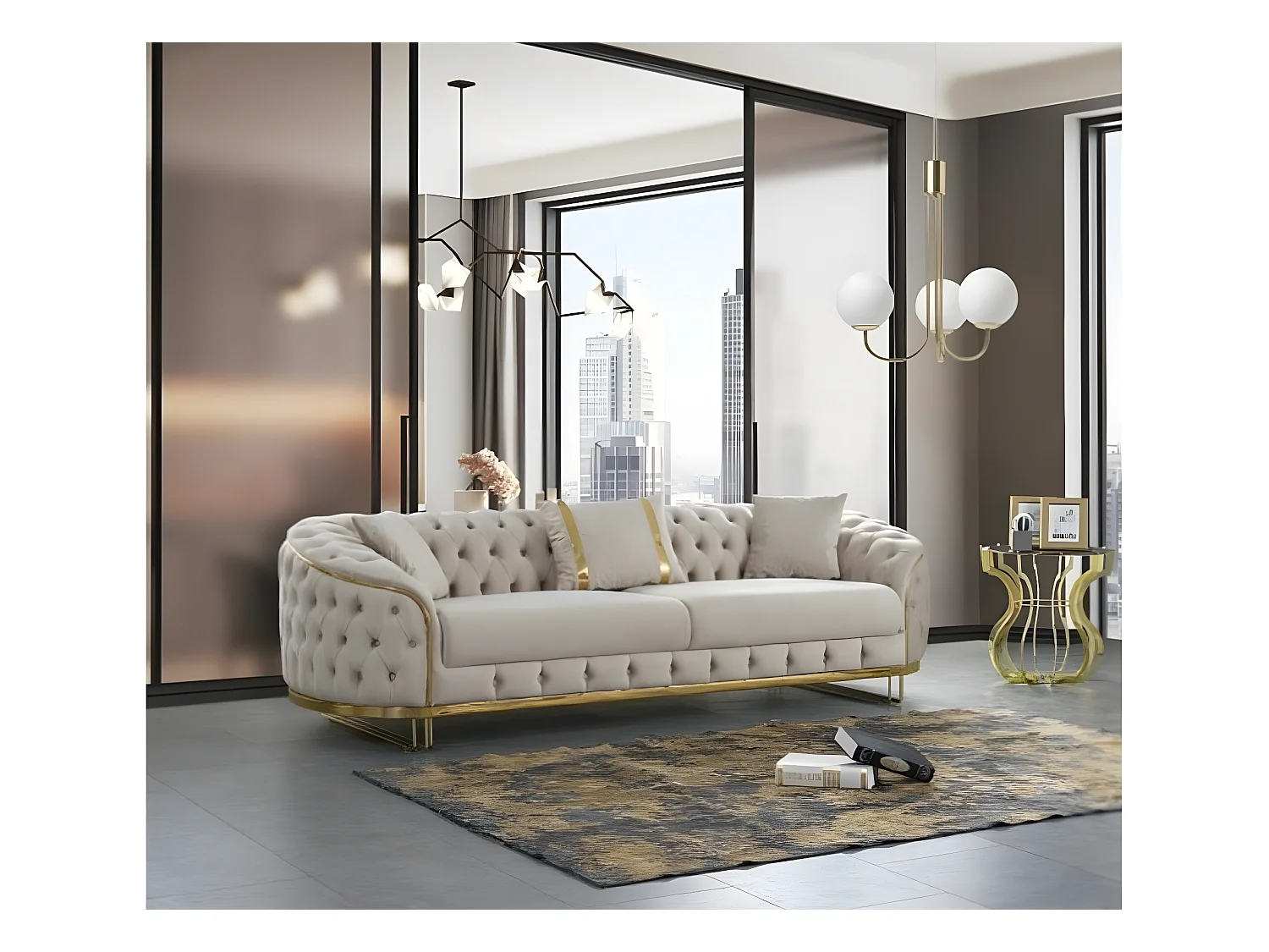 3 Pers. Canapé Ludvig Lux/Tissu-Beige&Or