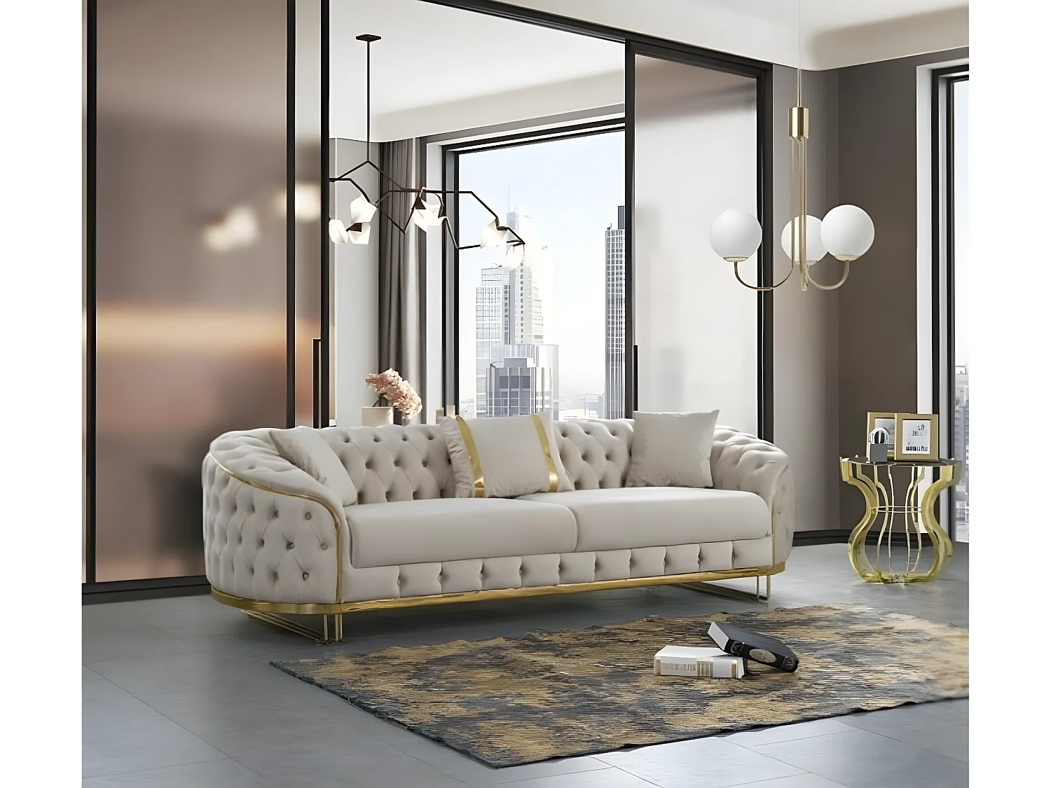 3 Pers. Canapé Ludvig Lux/Tissu-Beige&Or