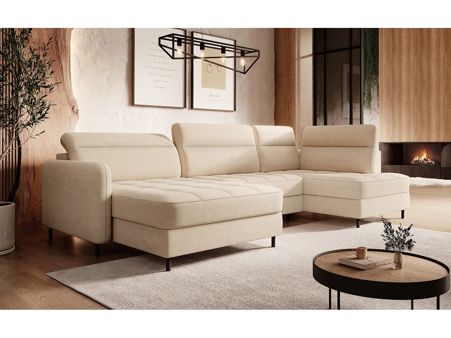 Ecksofa Silvio UL/Stoff-Beige