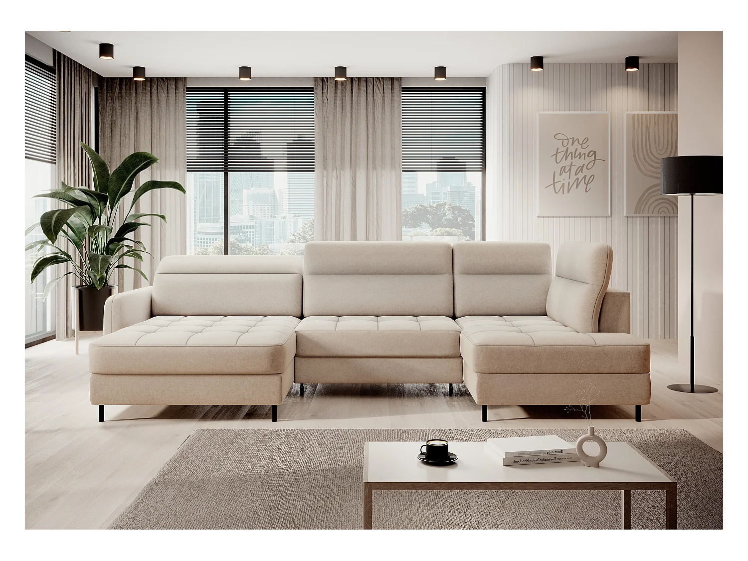 Canapé Corner Silvio UL/Tissu-Beige