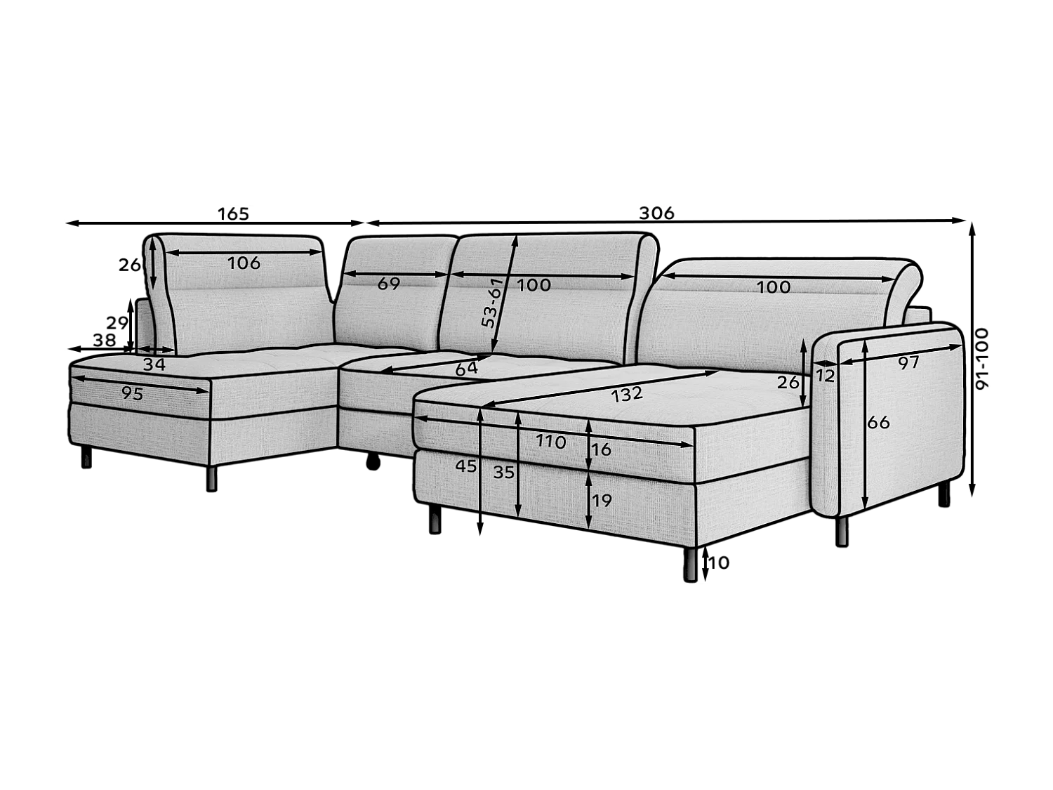 Ecksofa Silvio UL/Stoff-Beige