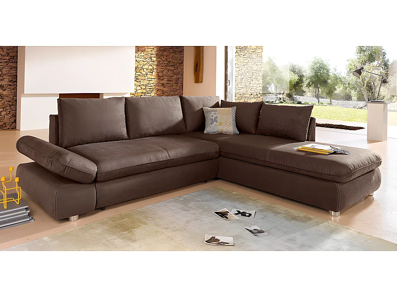 Canapé d'angle Komo R/revêtement tissu/marron