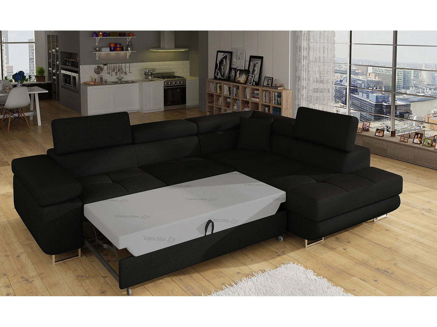 Ecksofa Rondon R/Stoffbezug/Schwarz&Weiss