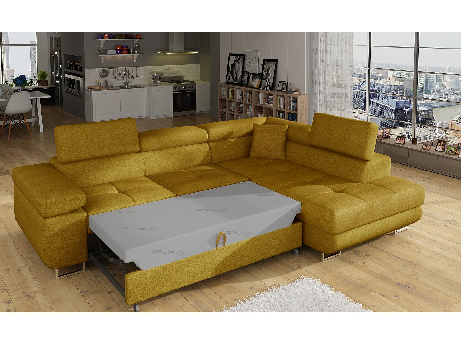 Ecksofa Rondon R/Stoffbezug/Schwarz&Weiss