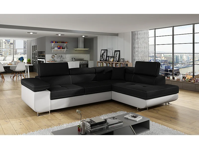 Canapé Corner Rondon R/Tessu/Noir&Blanc