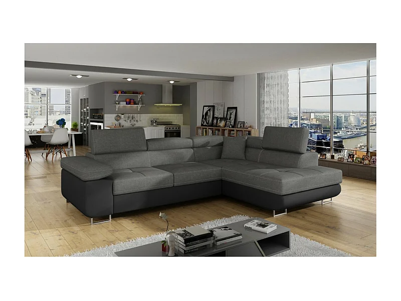 Ecksofa Rondon R/Stoffbezug/Anthrazit&Schwarz/An Lager