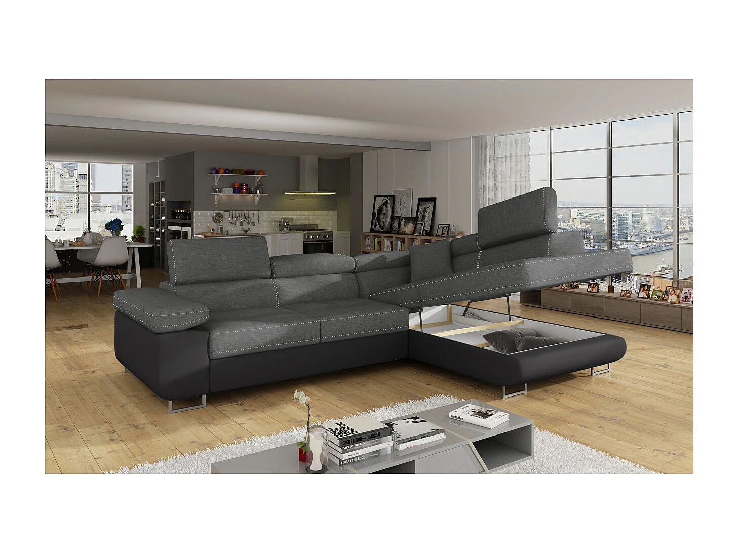 Canapé Corner Rondon R/Tessu/Anthracite&Noir/En stock