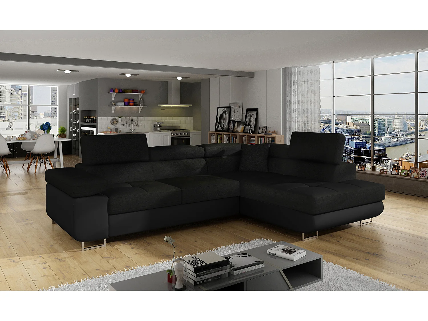 Canapé Corner Rondon R/Tessu/Anthracite&Noir/En stock