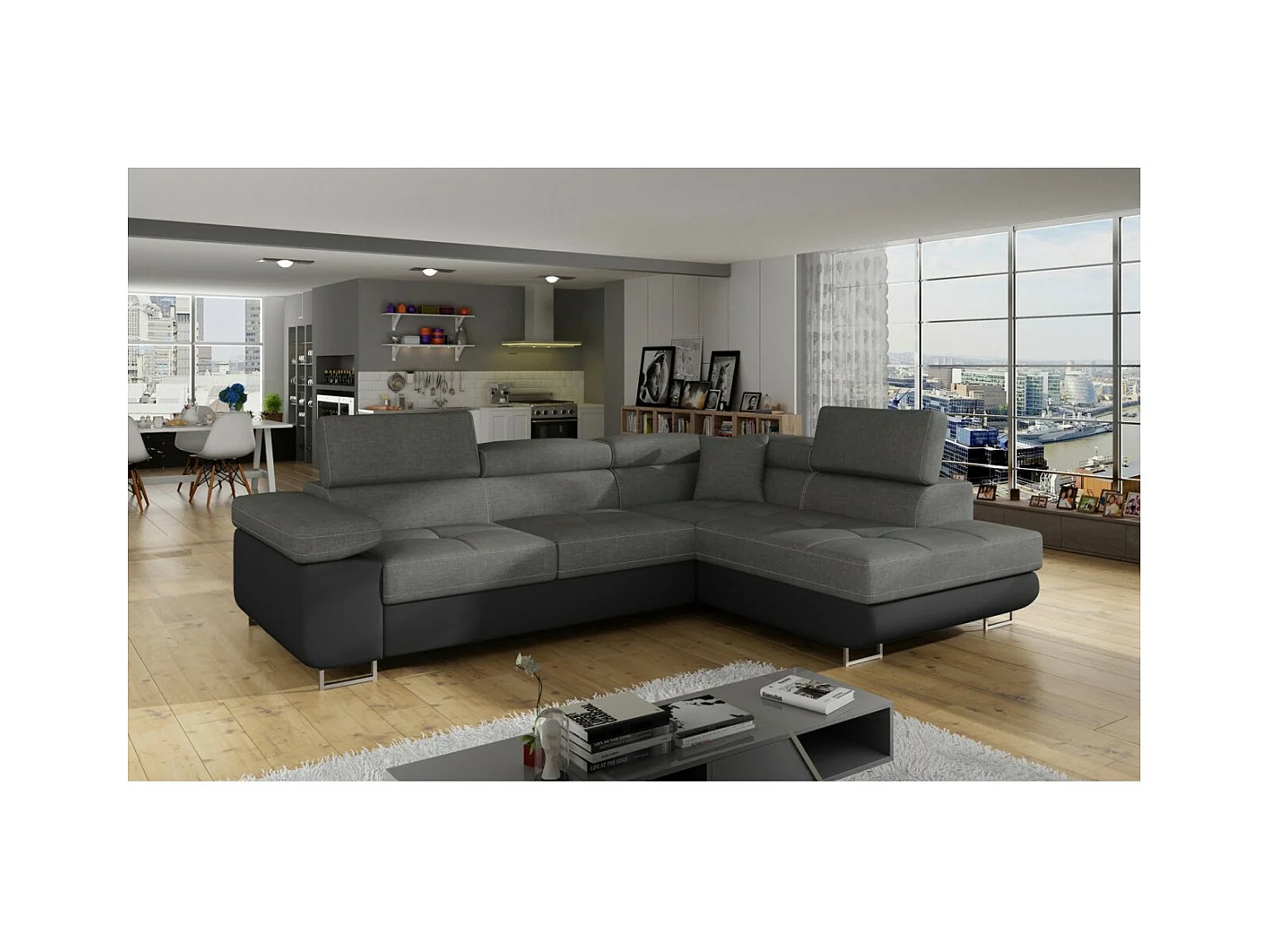 Ecksofa Rondon R/Stoffbezug/Anthrazit&Schwarz/An Lager