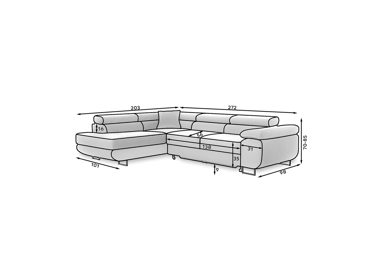 Canapé Corner Rondon R/Tessu/Anthracite&Noir/En stock