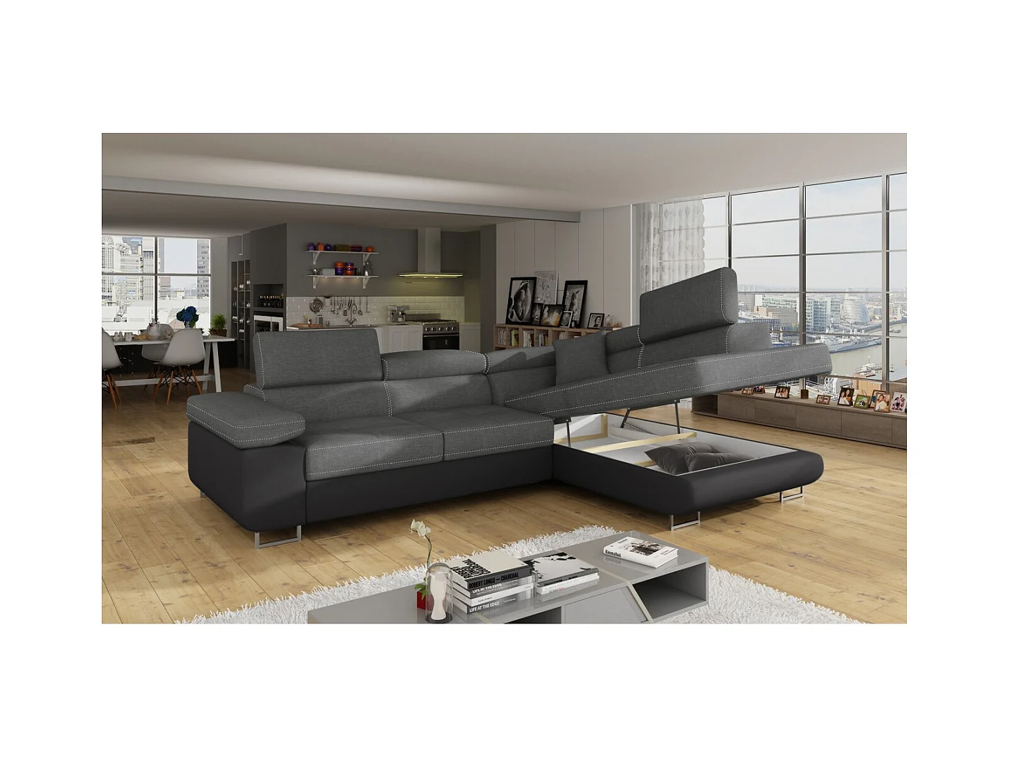 Canapé Corner Rondon R/Tessu/Anthracite&Noir/En stock