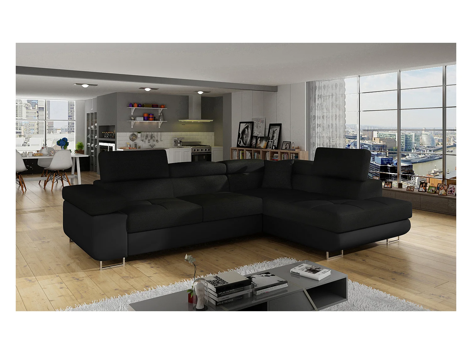 Canapé Corner Rondon R/Tessu/Anthracite&Noir/En stock