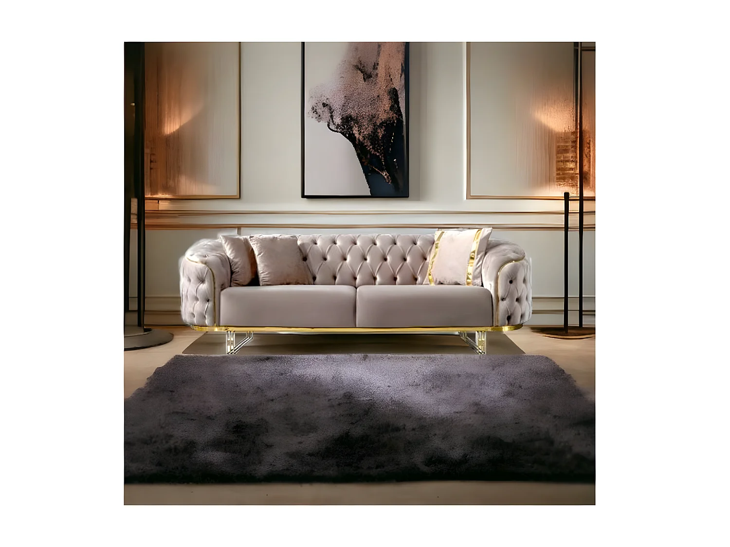 Ludvig Lux (Set 3+3+1)/Tissu-Beige&Or/En Stock