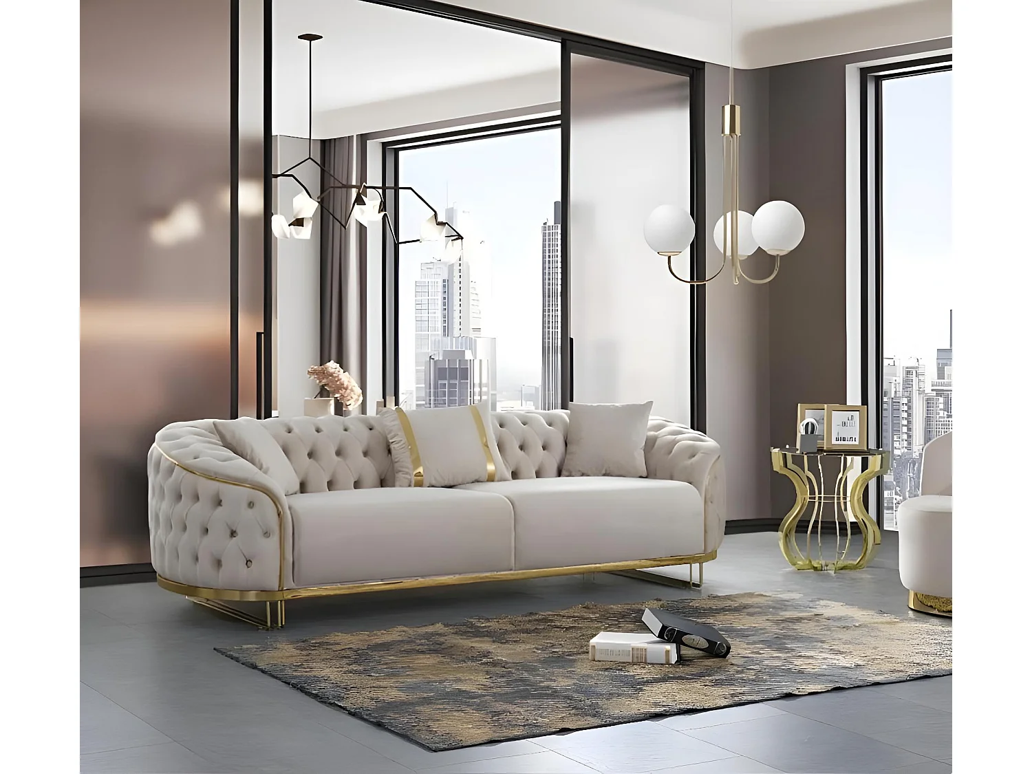 Ludvig Lux (Set 3+3+1)/Stoff-Beige&Gold/An Lager