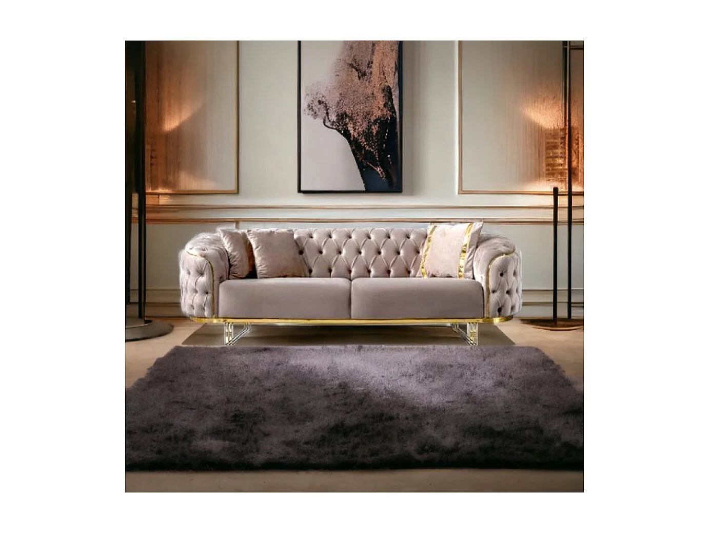 Ludvig Lux (Set 3+3+1)/Stoff-Beige&Gold/An Lager