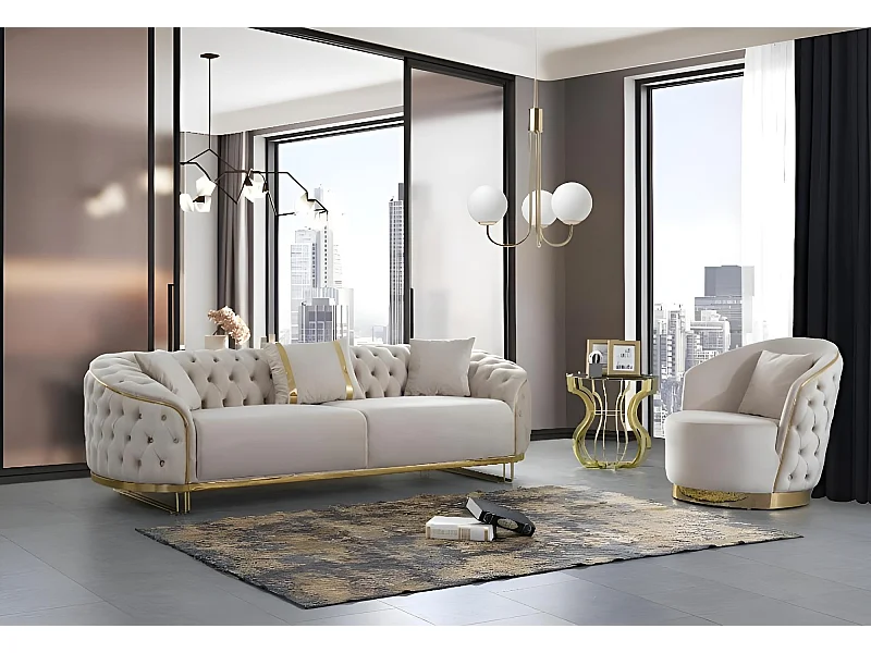 Ludvig Lux (Set 3+3+1)/Stoff-Beige&Gold/An Lager