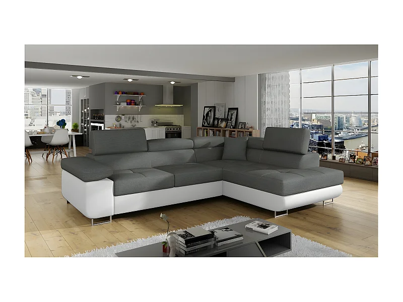Ecksofa Rondon R/Stoffbezug/Grau&Weiss/An Lager