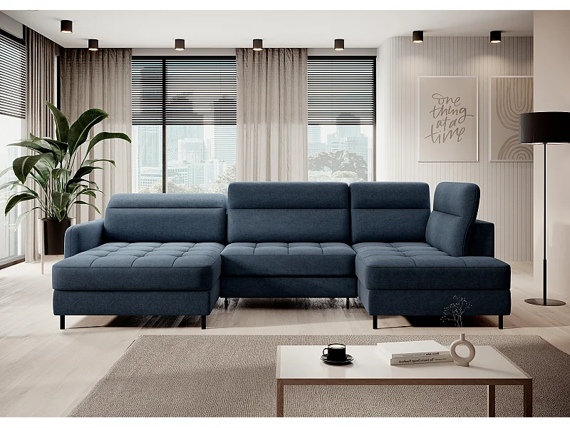 Divano d'angolo Silvio UL/Tessuto-Blu